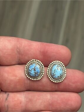 STERLING SILVER GOLDEN HILLS TURQUOISE BRAIDED BIG POST STUDS EARRINGS .925